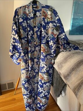 Women's Blue Floral Print Kimono